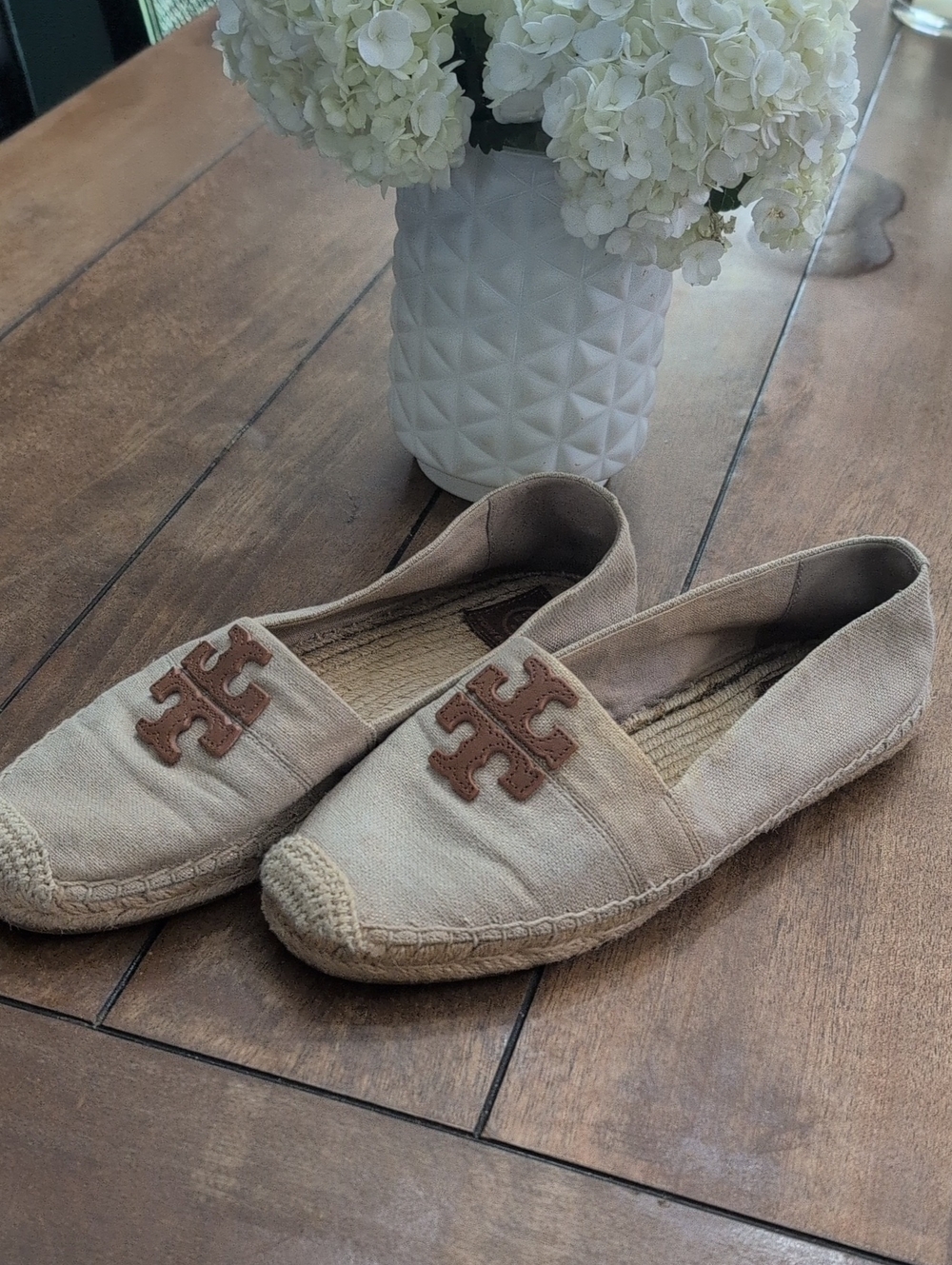 Tory Burch Beige Canvas Espadrille Flats